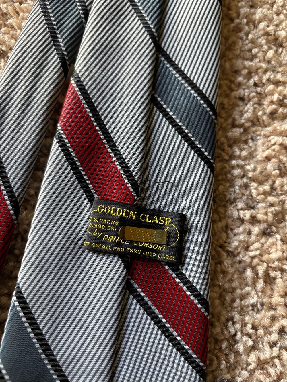 Vintage Golden Clasp Tie with Red & Black Diagonal Stripes